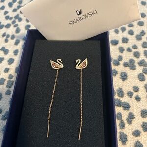 Swarovski Swan Two in One Earrings in Rose Gold